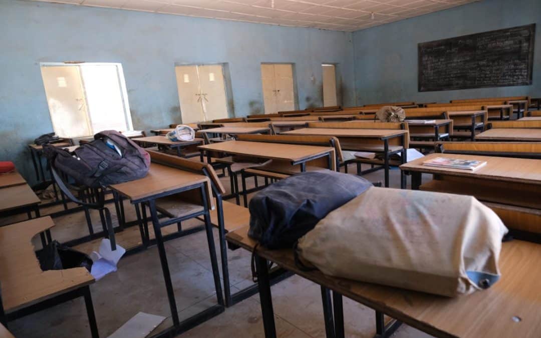 A view shows an empty classroom with school bags and wares belonging to pupils at the Government Science school where gunmen abducted students, in Kankara, in northwestern Katsina state, Nigeria December 15, 2020 - Boko Haram on Tuesday claimed the abduction of hundreds of students, marking its first attack in northwestern Nigeria since the jihadist uprising began more than ten years ago. (Photo by Kola Sulaimon / AFP) (Photo by KOLA SULAIMON/AFP via Getty Images)